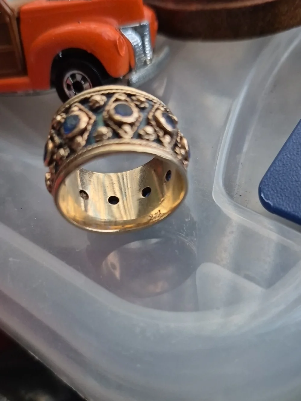 🌙Vintage 14k Yellow Gold Etruscan Revival Granulation Cigar Band Ring 11g Sz 7